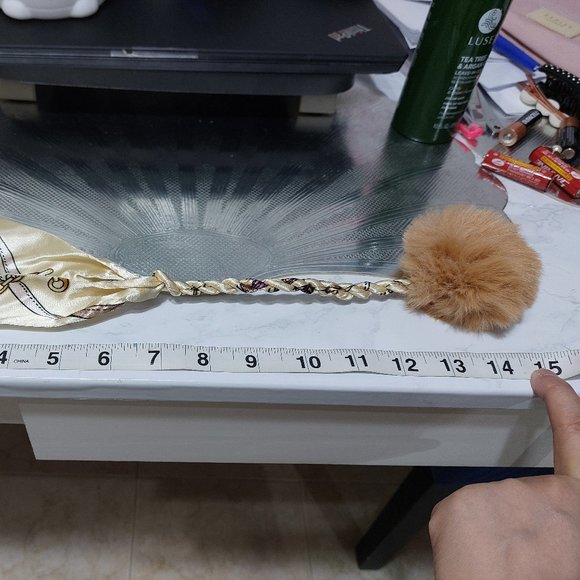 Twilly Scarf & Fur Pom Pom Decor Bag Charm Bag Accessory - Picture 5 of 8